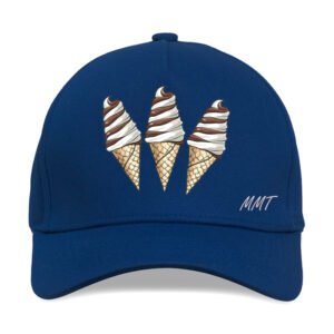 navy blue ball cap with image of three drawn soft serve ice cream cones